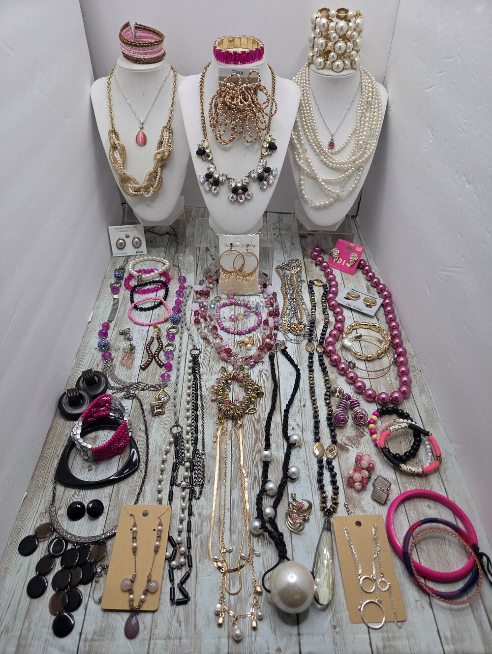 ✨ Massive 50-pc Jewelry Lot CLIP-ON EARRINGS Necklaces Pink Gold J CREW LOFT